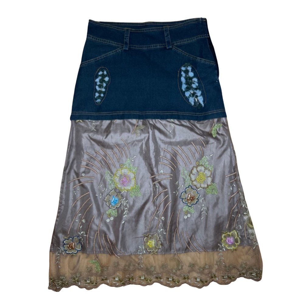 Vintage Yes! Laced Jean Skirt with Floral Pattern